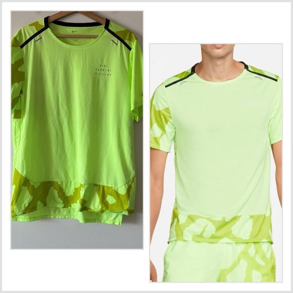 Nike Dri-Fit Running Division Rise 365 Shirt Men’s Large Neon Camo Gym Workout - Picture 1 of 16